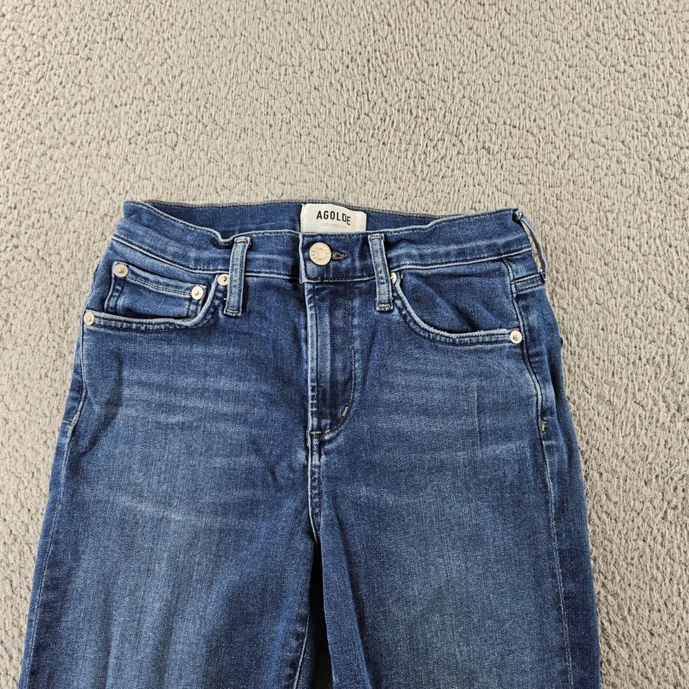 AGOLDE Sophie High Rise Skinny Jeans Womens 25‎ Dark Indigo Blue Distressed